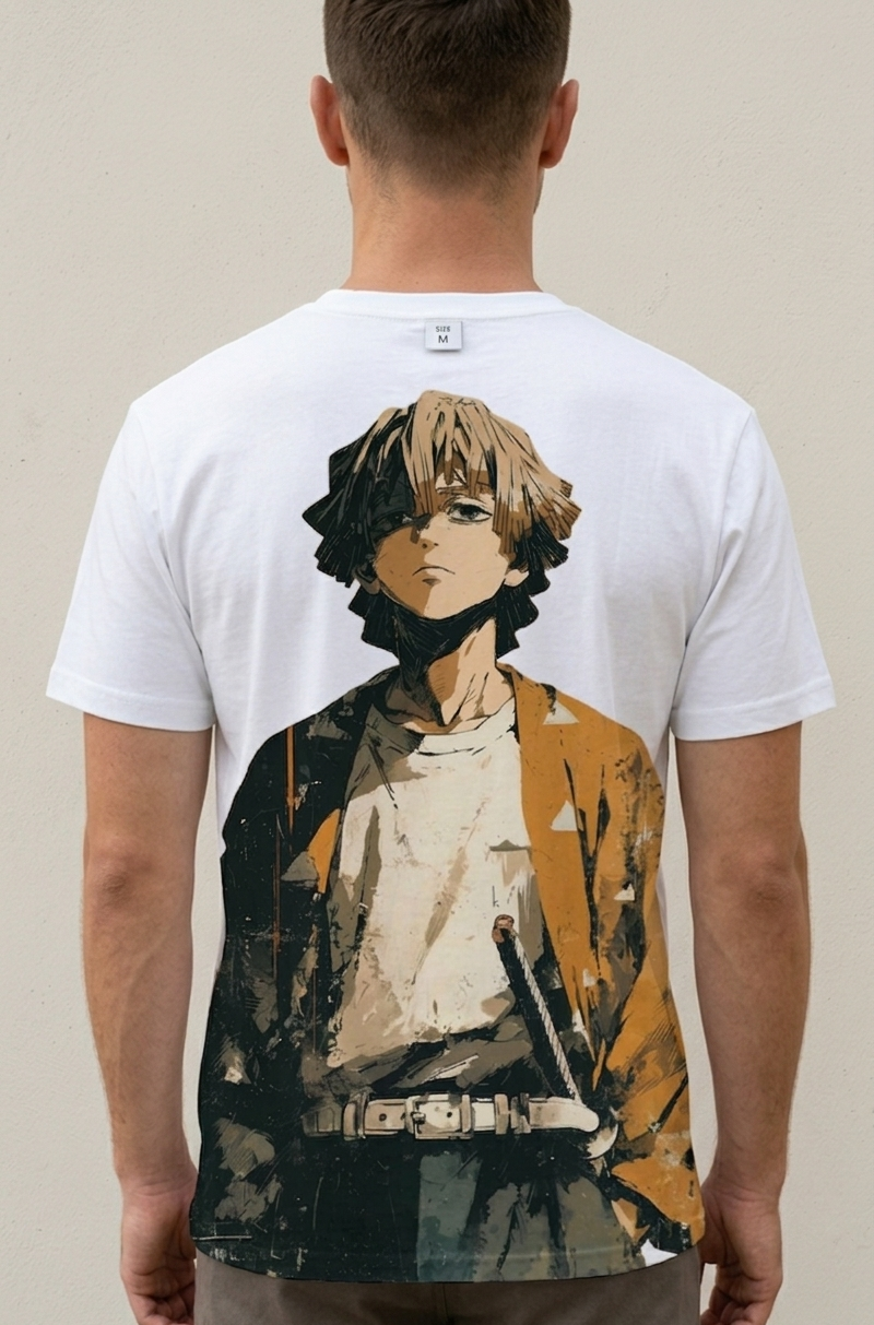 "Thunderclap" Textured Anime Graphic Tee – White