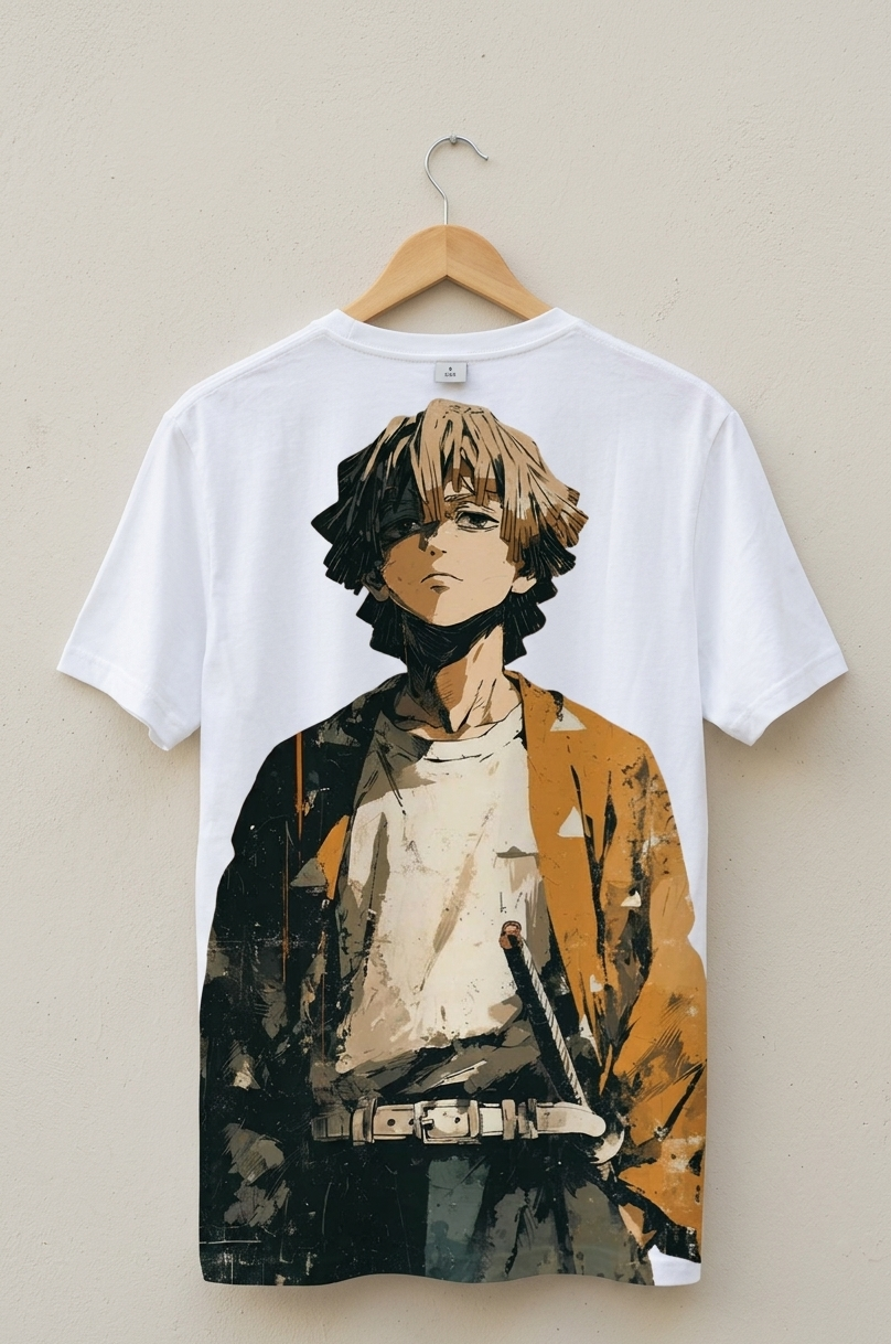 "Thunderclap" Textured Anime Graphic Tee – White