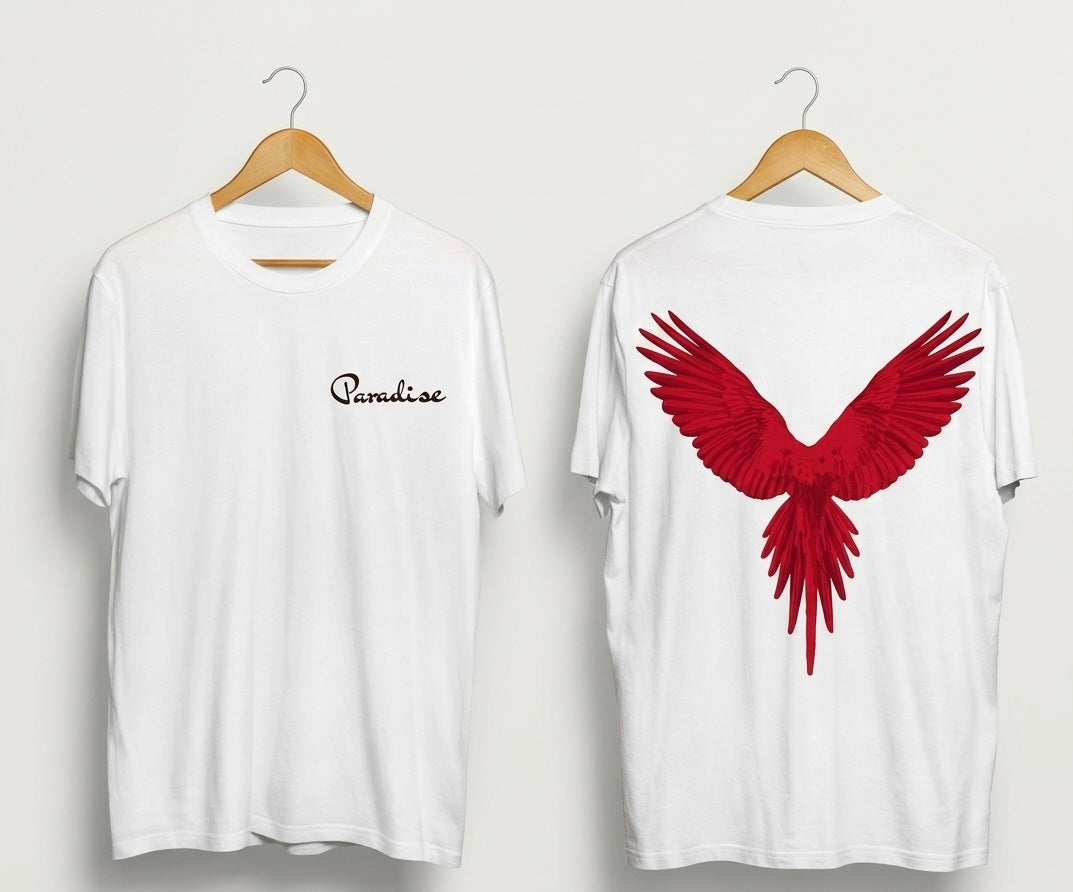 "Paradise" Red Phoenix Graphic Tee – White