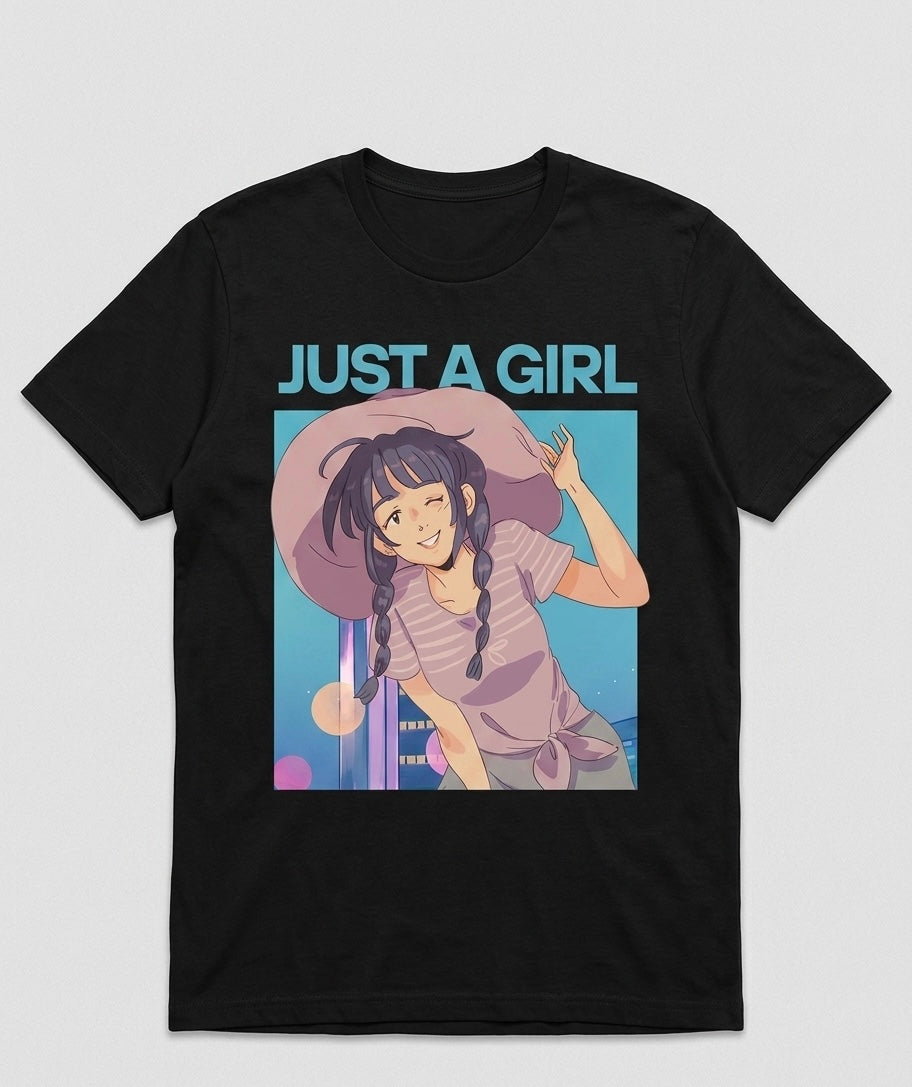 "Just A Girl" - Premium Anime Print T-shirt (White/Black)