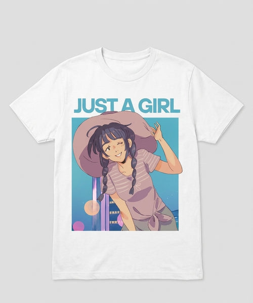 "Just A Girl" - Premium Anime Print T-shirt (White/Black)