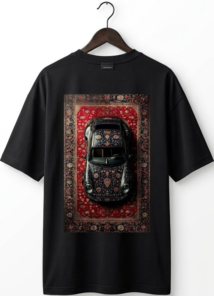 Men's Oversized Porsche Printed Cotton T-Shirt - Black/White