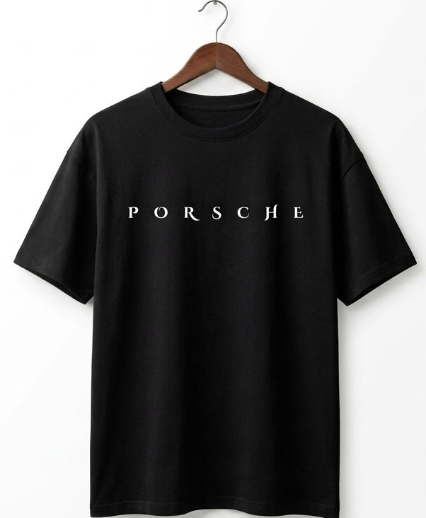 Men's Oversized Porsche Printed Cotton T-Shirt - Black/White