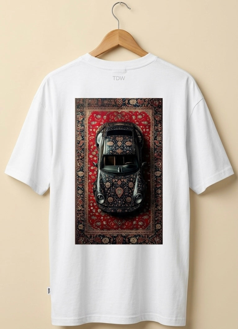 Men's Oversized Porsche Printed Cotton T-Shirt - Black/White