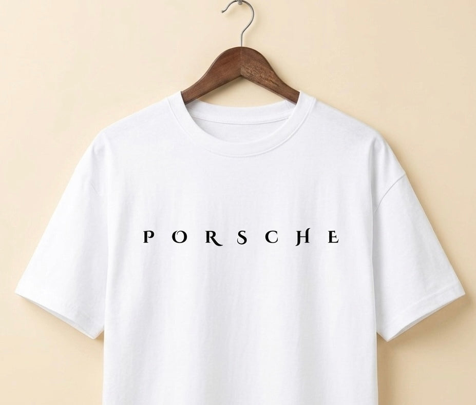 Men's Oversized Porsche Printed Cotton T-Shirt - Black/White