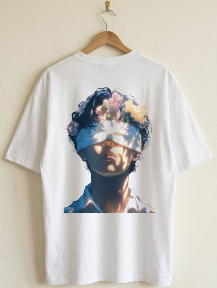 Men's Black/White Oversized Floral Boy Graphic Printed T-Shirt