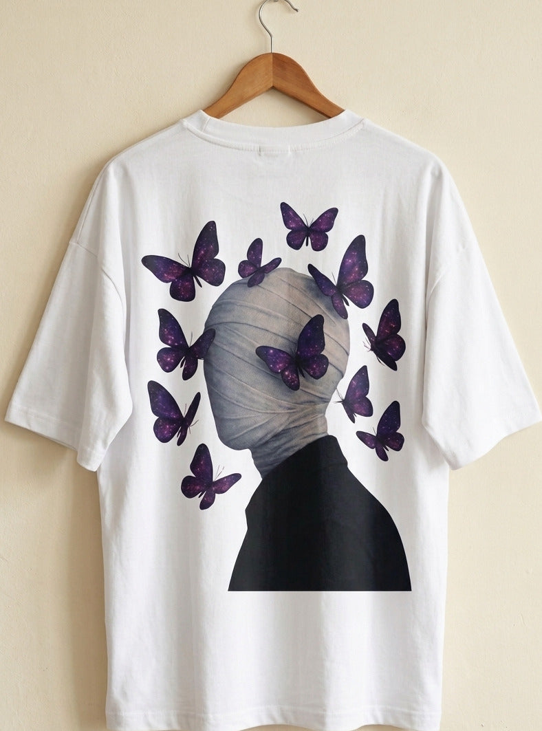 Men's White Oversized Blinded Men Graphic Printed T-Shirt