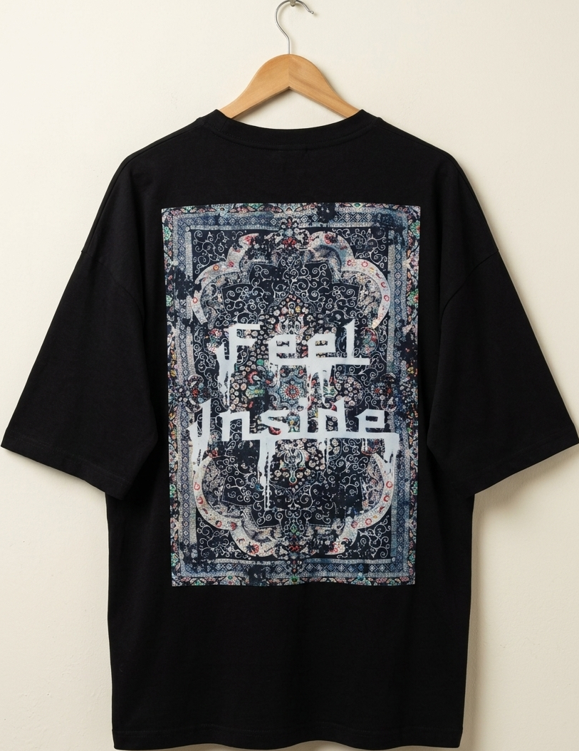 Men's Oversized Black "Feel Inside" Printed T-Shirt