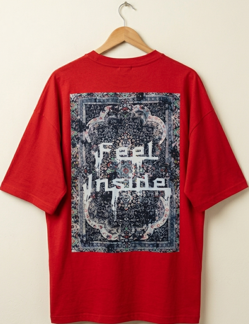 Men's Oversized Black "Feel Inside" Printed T-Shirt