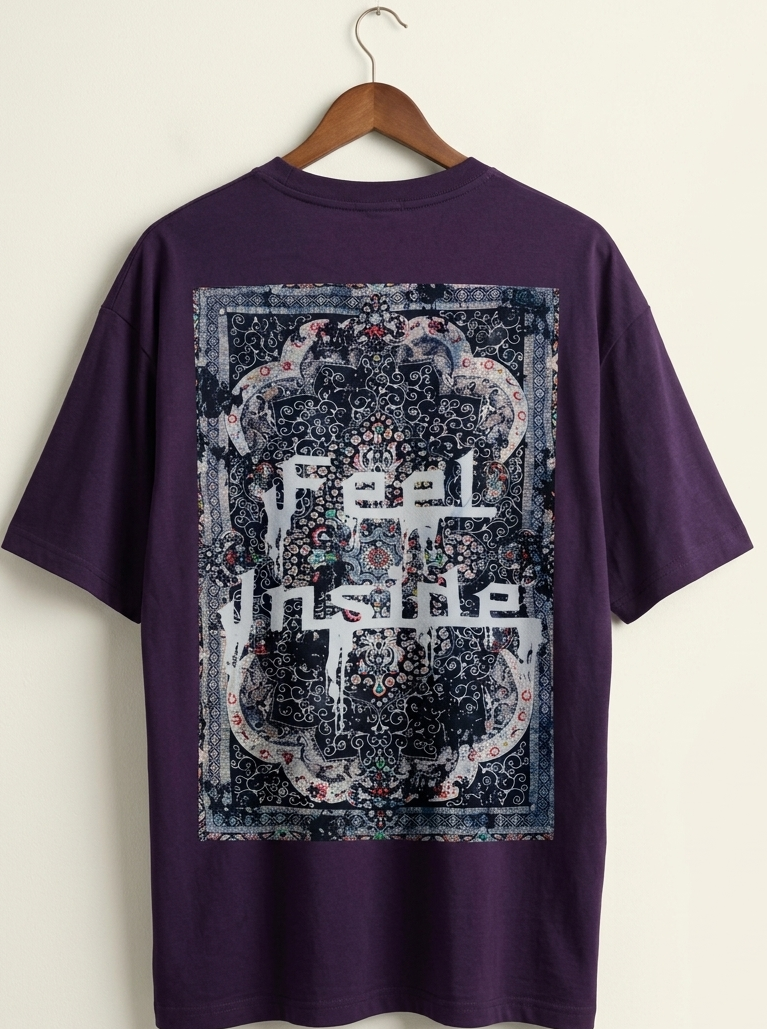 Men's Oversized Black "Feel Inside" Printed T-Shirt